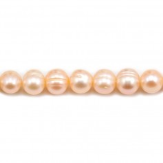 Perles de culture d'eau douce, saumon, ovale/irrégulière, 8-9mm x 35cm