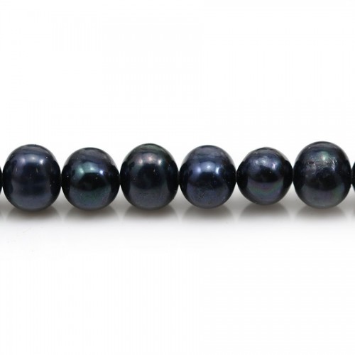 Perle coltivate d'acqua dolce, blu scuro, semitonde, 8-9 mm x 40 cm