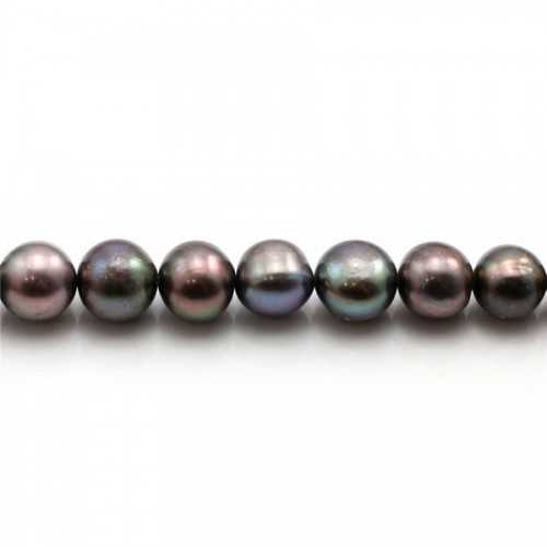 Silvery purplish freshwater pearls on thread 8x9mm x 40cm