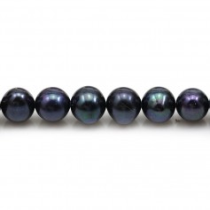 Perle coltivate d'acqua dolce, blu scuro, ovali, 8-9 mm x 40 cm