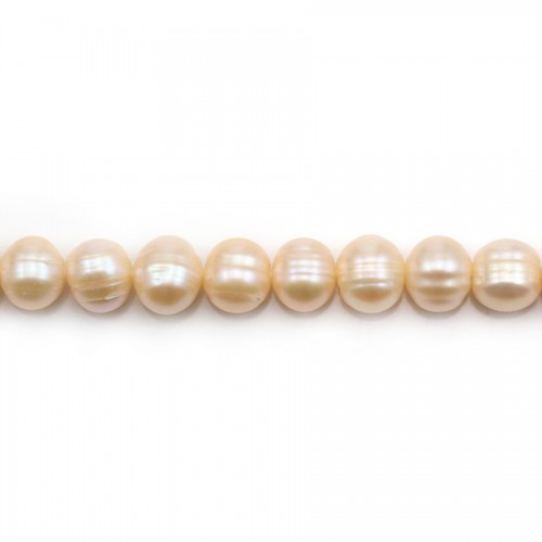 Perles de culture d'eau douce, saumon, ovale/irrégulière, 11-12mm x 40cm
