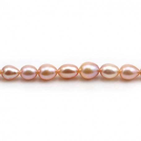 Pinkish oval freshwater pearls on thread 7.5-9.5mm x 40cm