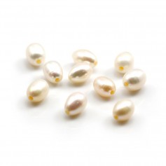 Freshwater cultured pearl, white, olive, 7-8mm x 1pc