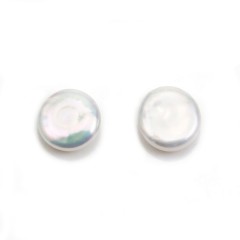 Perles de culture d'eau douce blanc argenté en rond plat 11mm x 1pc