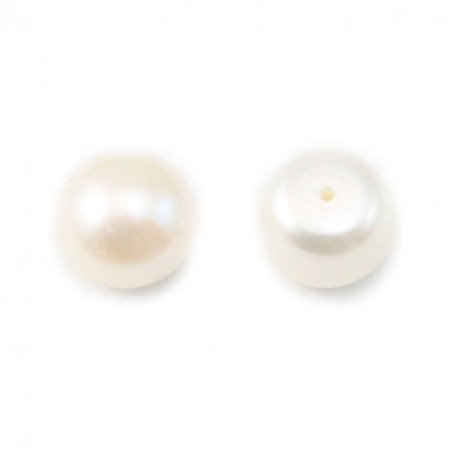 Perles de culture d'eau douce, semi-percée, blanche, bouton, 10-10.5mm x 2pcs
