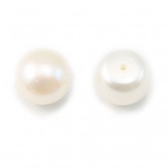 Freshwater cultured pearl, half-perforated, white, button, 11-11.5mm x 1pc