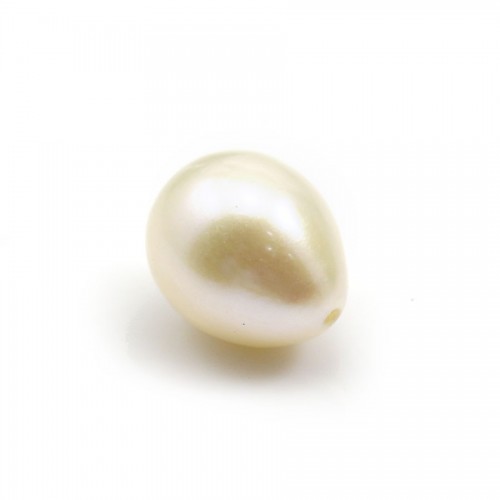 Perla cultivada de agua dulce, semiperforada, blanca, oliva, 9-10mm x 1pc