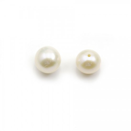 Perla cultivada de agua dulce, semi-perforada, blanca, redonda, 6-6.5mm x 1pc