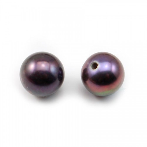 Perla cultivada de agua dulce, semiperforada, púrpura, redonda, 5.5-6mm x 1pc