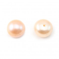 Perles de culture d'eau douce, semi-percée, saumon, bouton, 8-8.5mm x 2pcs