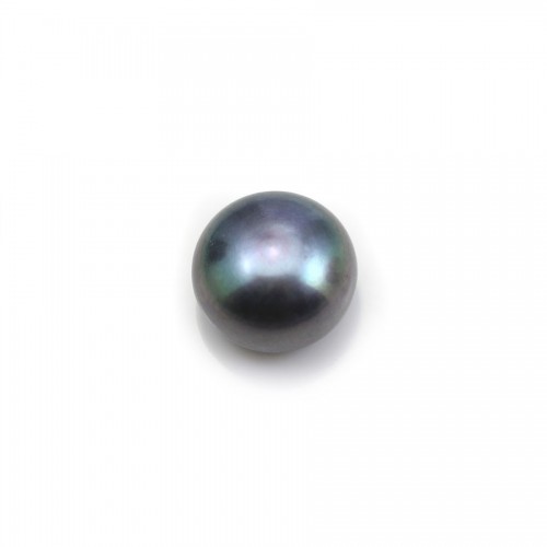 Freshwater grey pearls, in round flat shape, half drilled, 9 - 9.5mm x 4pcs