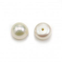 Perlas cultivadas de agua dulce, semiperforadas, blancas, botón, 7-7.5mm x 4pcs