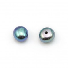 Perlas cultivadas de agua dulce, semiperforadas, azul oscuro, botón, 5-5.5mm x 6pcs
