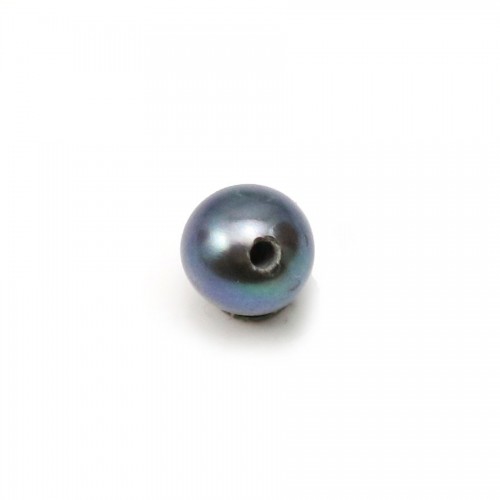 Half-drilled round dark blue freshwater cultured pearl 4.5-5mm x 2pcs