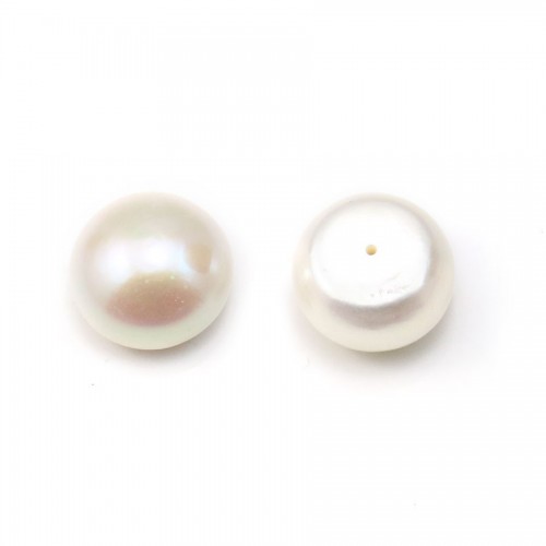Perle de culture d'eau douce blanche semi percée, blanche, bouton, 15-16mm x 1pc