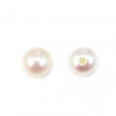 White half-drilled flattened round freshwater cultured pearls 4.5-5mm x 4pcs