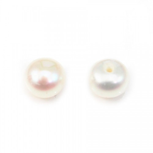 Semi-perforated Pearl freshwater white round plat 5-5.2mm  X 2pcs