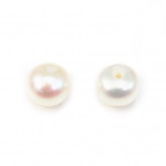 Perle coltivate d'acqua dolce, semi-perforate, bianche, a bottone, 5-5,5 mm x 4 pz