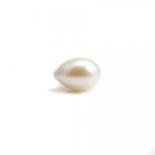 Pearl freshwater blanc ovale 9-10mm demi tron 0.6mm X 1 pc
