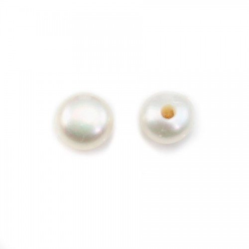 Perles de culture d'eau douce, semi-percée, blanche, bouton, 3.5-4mm x 4pcs