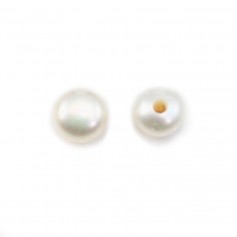 Perles de culture d'eau douce, semi-percée, blanche, bouton, 3.5-4mm x 4pcs