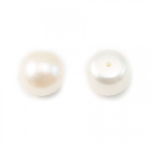 Perlas cultivadas de agua dulce, semiperforadas, blancas, botón, 8-8.5mm x 2pcs