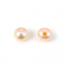 Freshwater cultured pearls, half drilledsalmon, round, 3.5-4mm x 4pcs