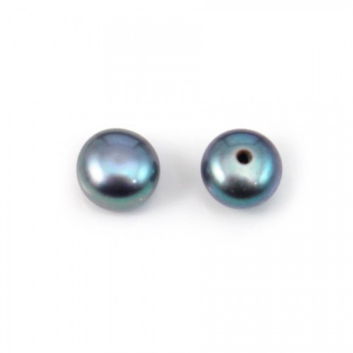 Perle di coltura d'acqua dolce, semi-perforate, blu scuro, a bottone, 6 mm x 2 pz