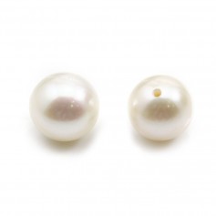 Freshwater cultured pearl, half-drilled, white, round, 9-9.5mm x 1pc