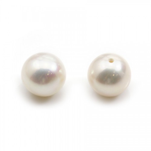 Perla cultivada de agua dulce, semiperforada, blanca, redonda, 8.5-9mm x 1pc