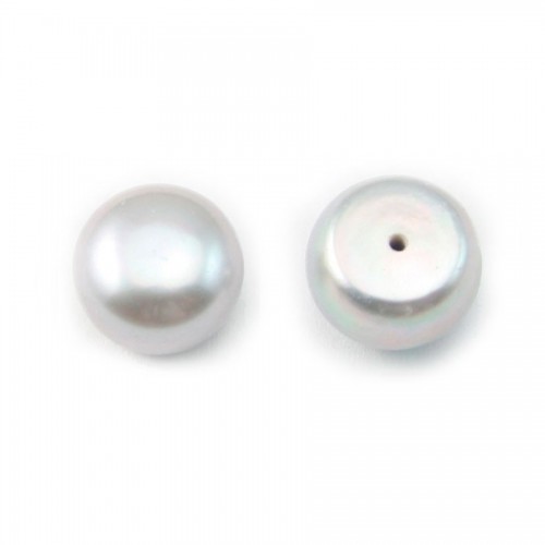 Pearl freshwater gray round plat 11-12mm demi tron 1.0mm X 1pc