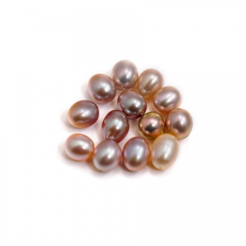 Freshwater cultured pearl half drilled purple, in oval shape, in size of 7.5-8mm x 1pcs