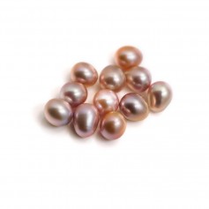 Perle de culture d'eau douce, semi-percée, mauve, ovale, 7-7.5mm x 1pc