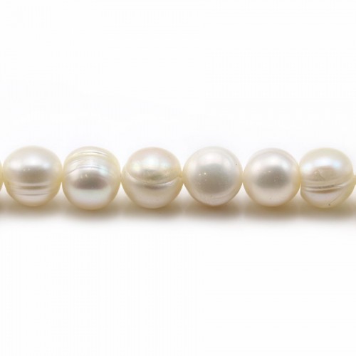 Perles d'eau douce blanches sur fil 8-9mm x 40cm