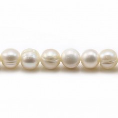 Freshwater cultured pearls, white, round/irregular, 7-9mm x 35cm