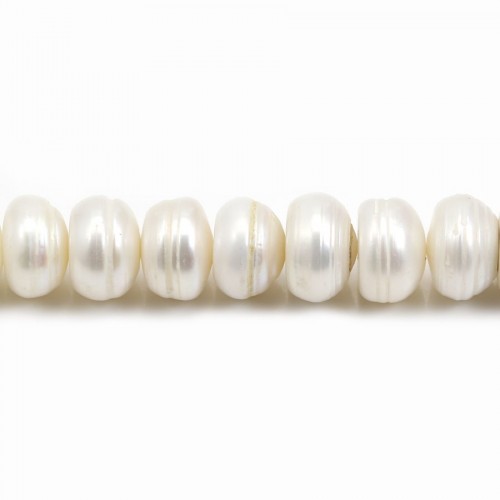 Perles d'eau douce blanches rondelles sur fil 10.5-12mm x 40cm