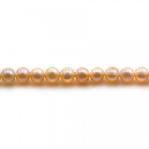 Perles de culture d'eau douce, saumon, semi-ronde 4-5mm x 37cm
