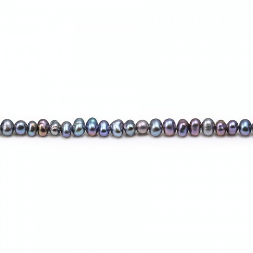 Perle coltivate d'acqua dolce, blu scuro, ovali/irregolari, 2-3 mm x 38 cm