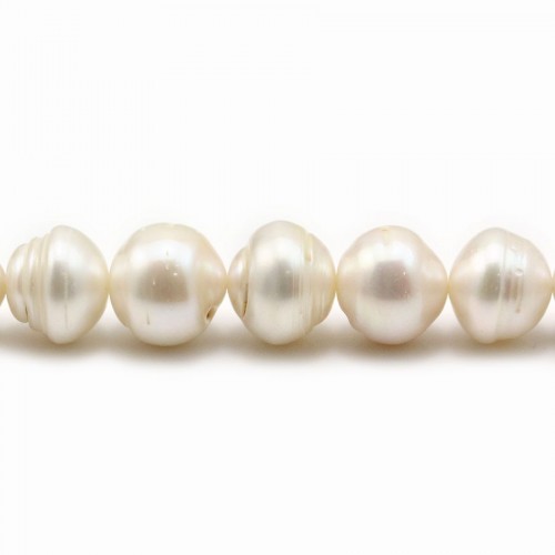 Perlas de agua dulce, blancas, barrocas con aro, 11-13mm x 40cm