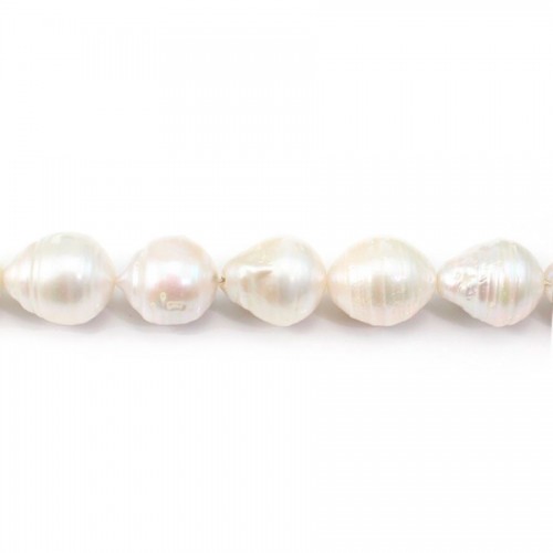 Perles de culture d'eau douce, blanche, baroque, 14.5-16mm X 40cm