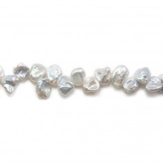 Perlas cultivadas de agua dulce, blancas, keshi, barrocas, 8-9mm x 40cm
