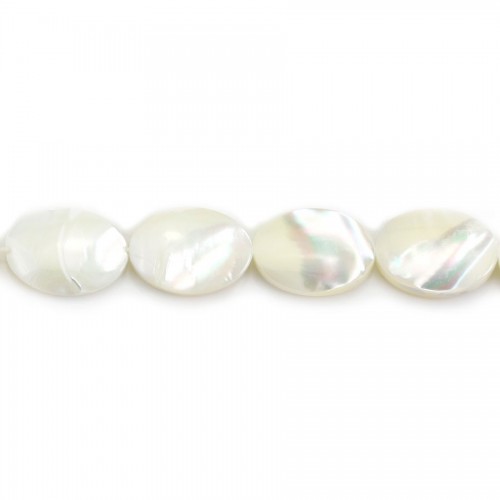 White mother-of-pearl oval beads on thread 10x14mm x 40cm