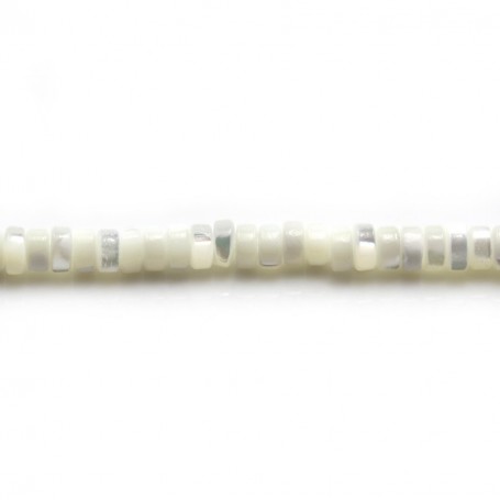 White mother-of-pearl flattened round beads on thread 3x8mm x 40cm