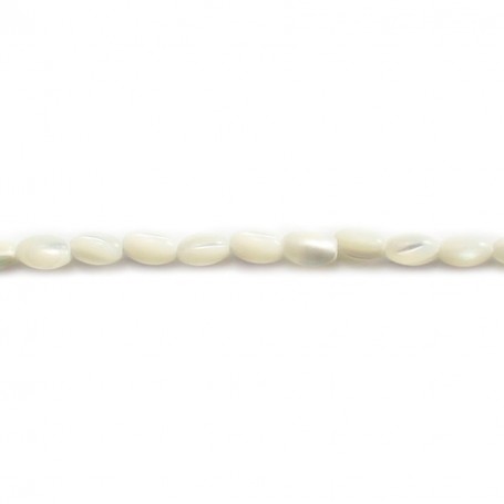 White mother-of-pearl oval beads on thread 3x5mm x 40cm
