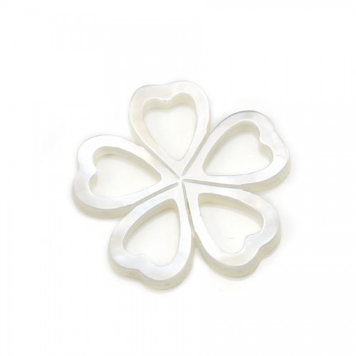 White mother of pearl, flat flower shape, measuring 19mm x 1pc