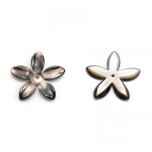 Mother-of-pearl, in gray-colored, in the shape of a flower, measuring 18mm x 1pc