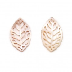 Openwork pink mother of pearl leaf shape, measuring 15x25mm x 1pc