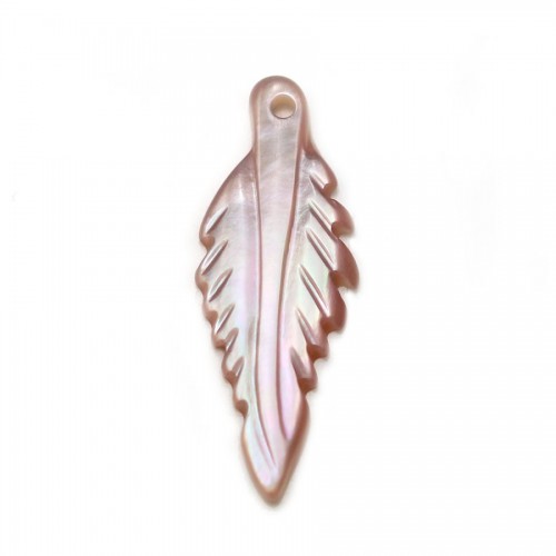 Pink mother-of-pearl, in shape of leaf, 8 * 20mm x 1pc