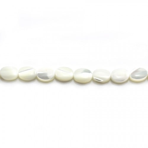 White mother-of-pearl flattened round beads on thread 3x8mm x 40cm