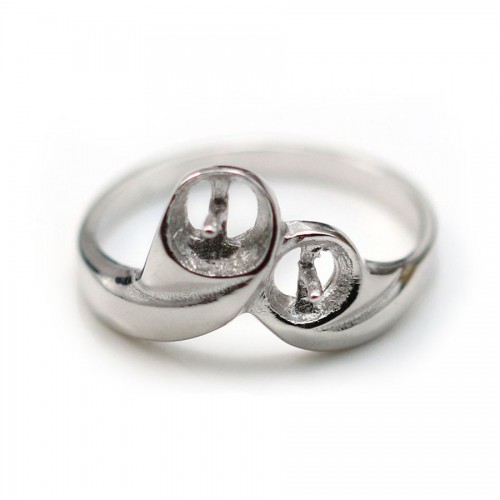 Ringhalter aus rhodiniertem 925er Silber für 2 halbgebohrte Perlen x 1Stk